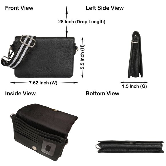 Leather Black Crossbody Shoulder Bag – Sling Messenger Bag for Work, Daily Use - Picture 3 of 10